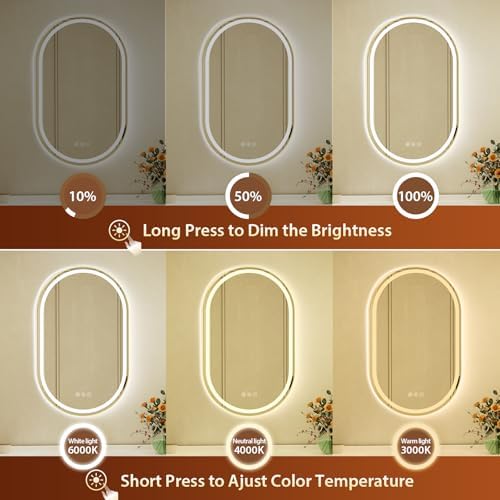 22x36 Inch Oval Gold Framed LED Bathroom Mirror - Image 3