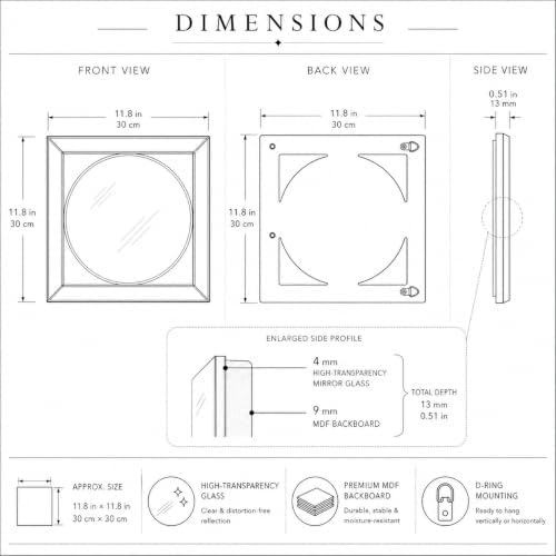Square Decorative Wall Mirror 12 x 12 Inch, Modern Wall Mounted Accent Mirror - Image 3