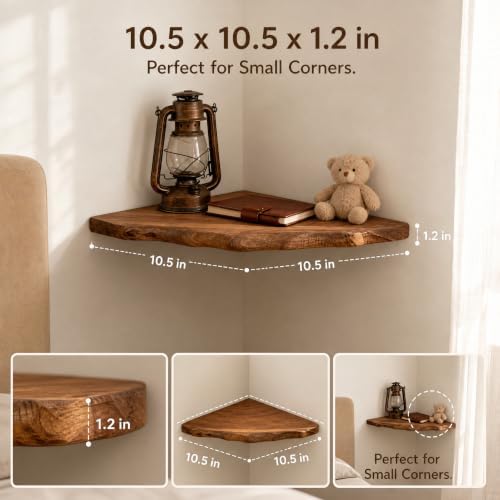 Solid Reclaimed Camphor Wood Corner Floating Shelf*2, Wall Mounted - Image 2