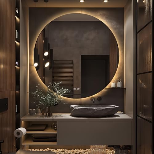 Round LED Mirror for Bathroom, Wall Mounted Vanity Mirror, 3 Colors, IP65 by TheiaMo