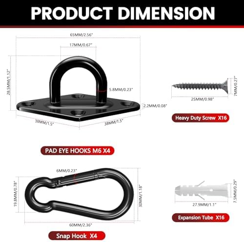 sprookber 304 Stainless Steel Pad Eye Snap Hook, M6 Ceiling Hook 800Lb - Image 2
