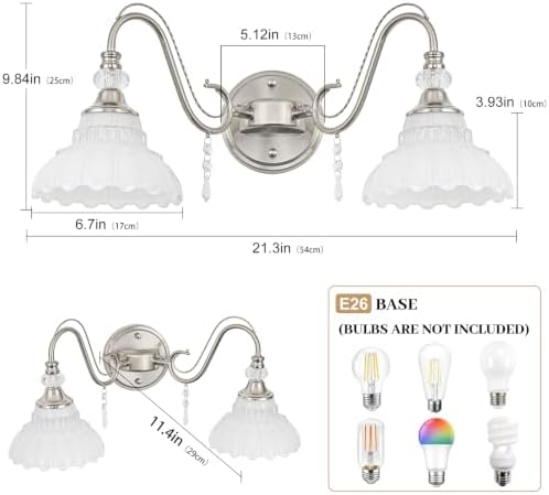 Brushed Nickel Bathroom Vanity Light, 2-Light Nickel Finish Wall Sconce - Image 5