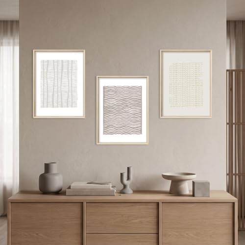 Aryroi Beige White Abstract Neutral Framed Canvas Wall Art Set- 12"x16"x3 - Image 3