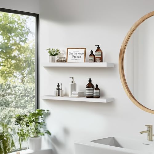 24x5.8x0.8in Floating Wall Shelves Rustic Solid Wood 2-Pack - Image 2