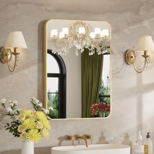 22"x30" Bathroom Mirror for Over Sink, Brushed Gold Rectangle Vanity Mirror by MZON