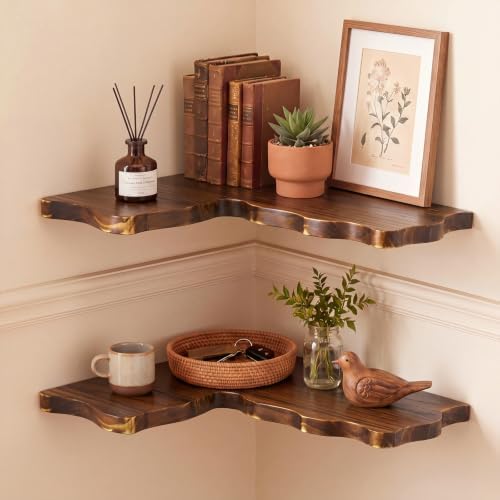 Sliner 2 Pack Corner Floating Shelves, Paulownia Wood, 16 x 12 Inch by Sliner