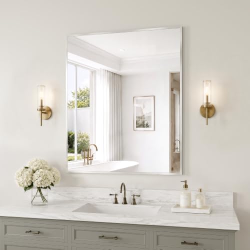 30"x36" Brushed Nickel Mirror Wall Mounted by MYSUNORIA