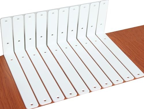 10 Pack - L 10" x H 6" x W1.5, 5mm Thick White L Shelf Bracket, Iron Shelf by MHMYDZ