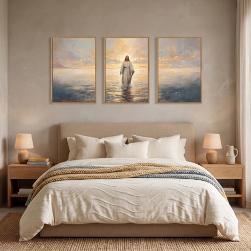 Celestdeco Large Jesus Christian Framed Canvas Wall Art Set, Jesus Walking On - Image 4