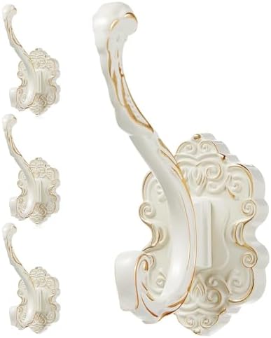 4 Pcs White Coat Hooks Wall Mount, Matte Metal Hat Hooks by HAERITER