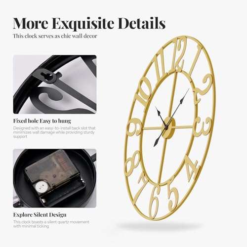 Cuspin 40 Inch Extra Large Gold Wall Clock, Decorative Metal Wall Clocks - Image 5