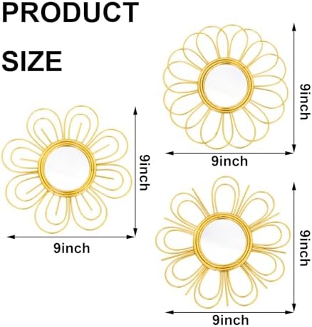 Gold Mirrors 3 Piece, 9 inch Flower-Indoor Shaped Mirror Hanging Wall Decor - Image 6