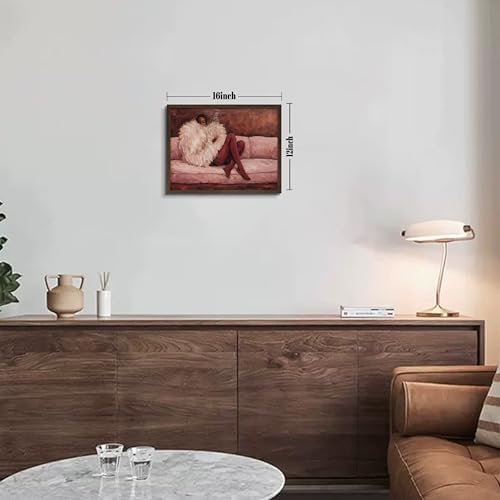 Vintage Framed Impressionist Wall Art, Elegant Woman Lounging on Sofa Canvas - Image 4