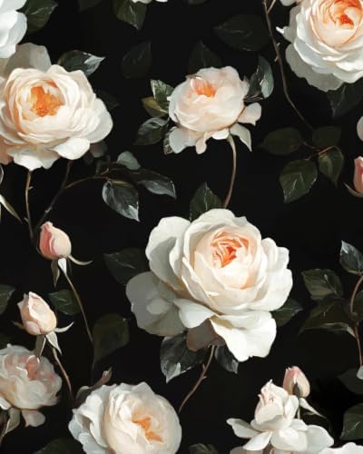 Dark Floral Peel and Stick Wallpaper Vintage Leaf Contact Paper White Flower by XRUIBZI