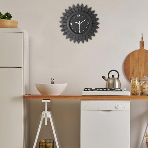 Honiway Wall Clock Battery Operated 12 Inch Rustic Wooden Boho Sunburst - Image 2