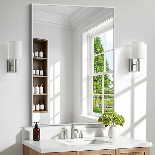 BONEWEI Silver Bathroom Mirror, 30x42 inch Wall Mirror by BONEWEI