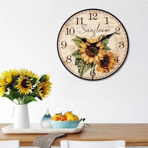 XFM Large Sunflower Wall Clock 24 Inch Silent Country Floral - Image 2