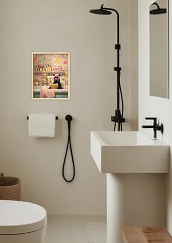 Funny Elegant Cat Wall Art Print Cat Lady In The Bathtub Poster Canvas Art Wall - Image 5