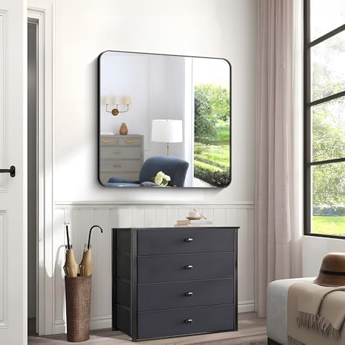 Black Bathroom Mirrors for Wall, Rounded Corner Metal Frame Wall Mirror - Image 3