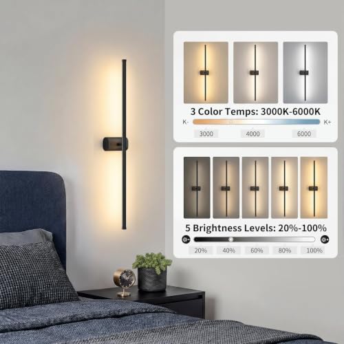 ONEWISH Battery Operated Wall Sconces Set of 2, 27.75" Wall Lights - Image 3