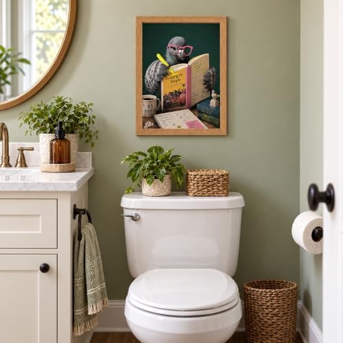BZRVBQ Funny Bathroom Wall Art, Framed Pigeon Reading a Book About Pooping on - Image 3
