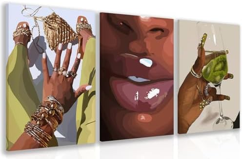 Hianan Wrapped Canvas Fashion Black Woman Wall Art Set of 3, 12x16 in by Unknown
