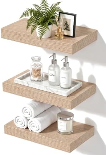 Oak Floating Shelves, 12 Inch Wall Mounted Wooden Shelves Set of 3 by Mifurn