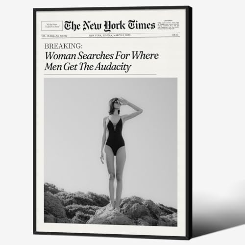 Trendy NewsPaper Wall Art 20x30in Black Framed Woman Searches by Unknown
