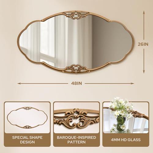 Besdomus Oversize Gold Oval Mirror: 48"x26" Large Antique Ornate Mirror - Image 2