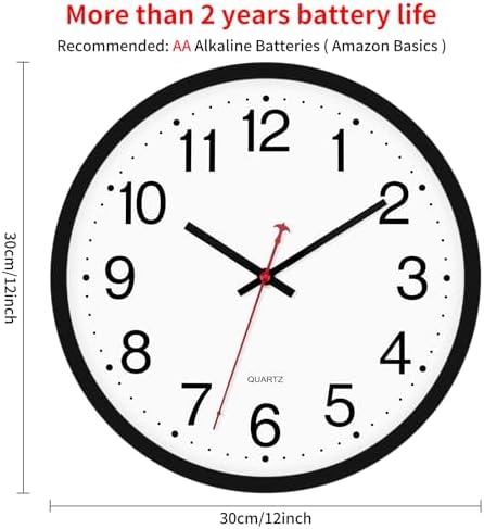 Foxtop 12 Inch Wall Clock Silent Battery Operated Analog Clock - Image 2