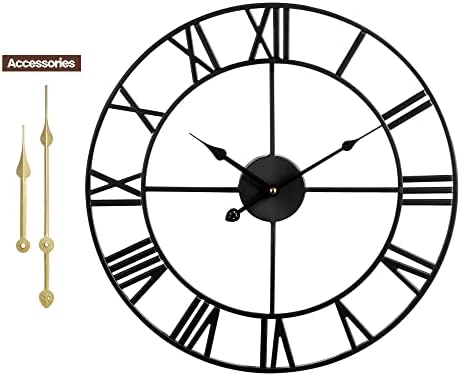 1st owned Large Wall Clock, Metal Retro Roman Numeral Clock, Modern Round - Image 3