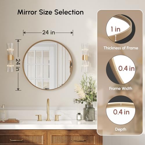 USHOWER 24 Inch Gold Round Bathroom Mirrors - Image 4