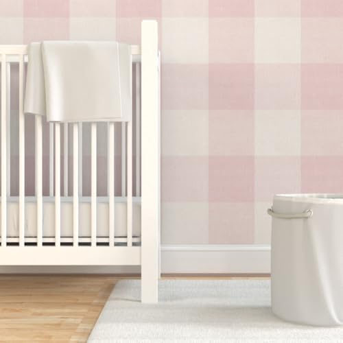 Spoonflower Pink Plaid Faux Peel and Stick Wallpaper - Image 6