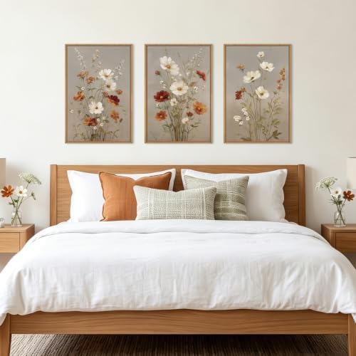 BINCUE Vintage Flower Wall Art Set of 3 Framed Floral Wall Paintings 16x24 - Image 4