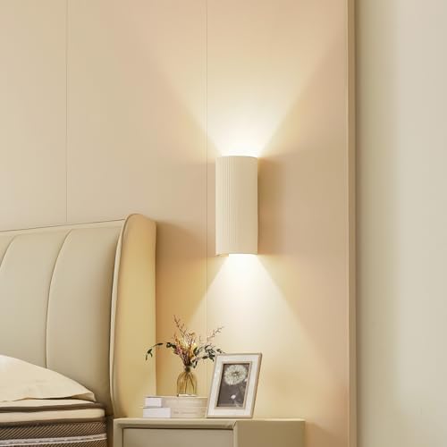12" Modern Ribbed Plaster Wall Sconce, Indoor Wall Lamp - Image 2