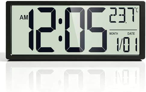 15-Inch Battery Operated Digital Wall Clock, Large LCD by ArtfulClocksBeautifulMoments