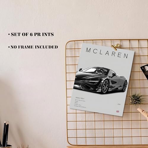 HTTART Car Posters for Boys Room Set of 6, Vintage Race Car Wall Art, Supercar - Image 6