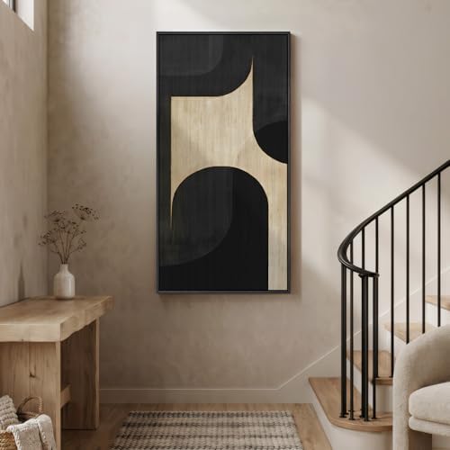 Large Framed Black Beige Neutral Abstract Wall Art, 1 Piece Vertical 30x60 - Image 4
