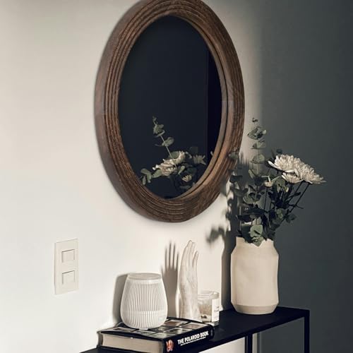 LOSOUR Round Mirror, Farmhouse Decor Solid Wood Frame Wall Circle Mirror - Image 3