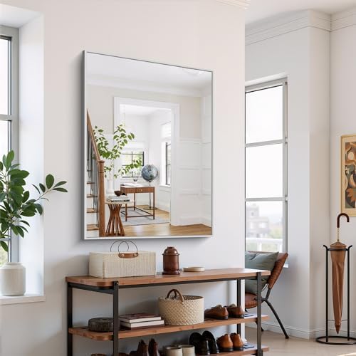 YIROMAN Bathroom Mirror 48"x36", Large Brushed Silver Bathroom Mirror - Image 5