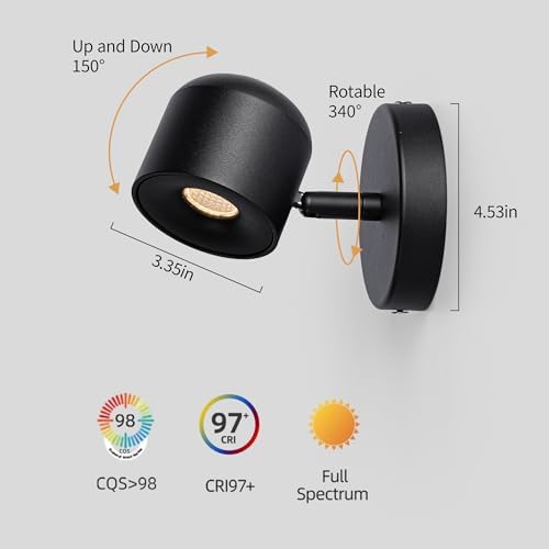 Aisilan Black 7W Dimmable Modern Wall Sconce Fixture LED Adjustable Wall - Image 3