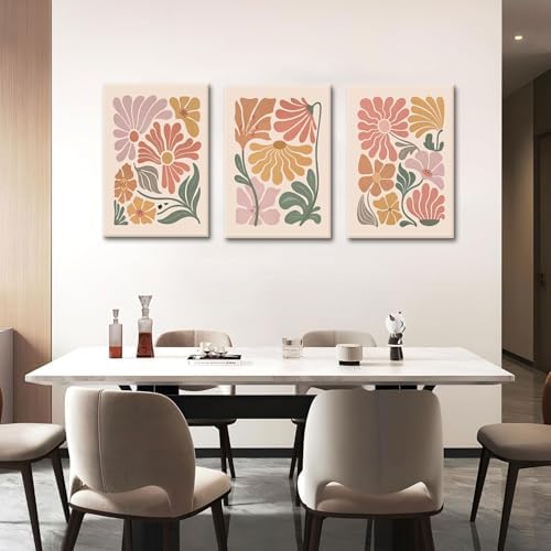 TBKHUDBI Boho Flower Canvas Wall Art Abstract Floral Pictures Prints Set of 3 - Image 4