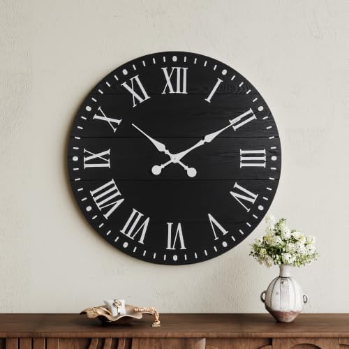 Large Wall Clock with Roman Numeral, 24” Shiplap Farmhouse Clock by Decoccino