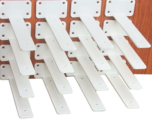 16 Pack - 8 inch White Hidden L Shelf Bracket Iron Floating Shelf Brackets by MHMYDZ