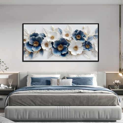 Large Canvas Wall Art for Living Room Blue and White Floral Print Painting wall - Image 3