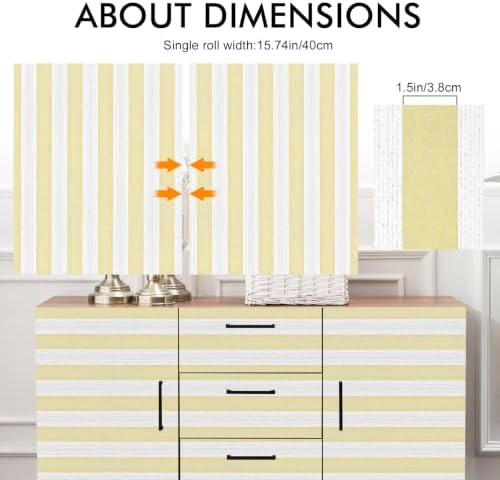 Yellow White Peel and Stick Wallpaper 15.7"x118" Modern Stripe Wallpaper - Image 3