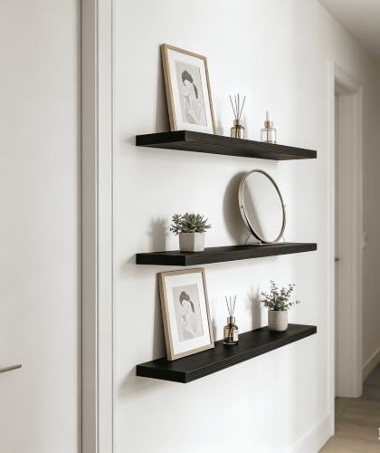 Black Wood Floating Shelves for Wall Shelf 24 Inch Set of 4 - Image 3