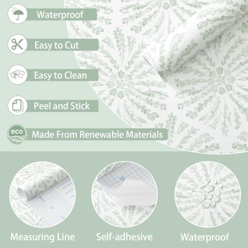 Safiyya Peel and Stick Wallpaper Green Boho Contact Paper, 78.7"x17.3" Modern - Image 6