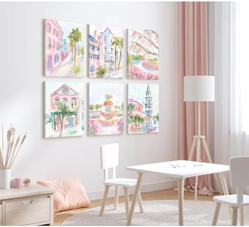 Charleston South Carolina Wall Art Preppy Posters Pictures Pastel Pink Canvas - Image 5
