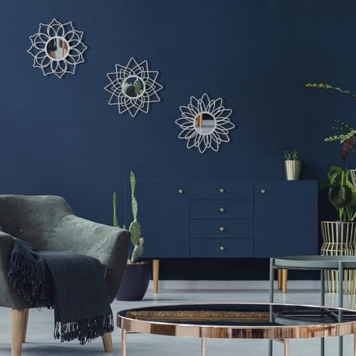 Silver Mirrors for Wall, Metal Flower Circle Mirrors for Home Decoration - Image 4